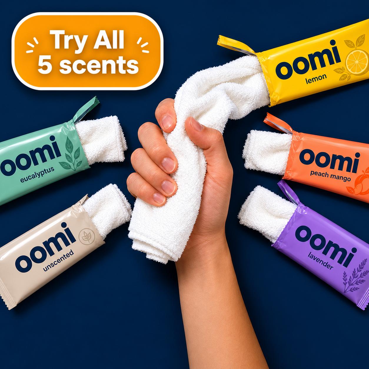 Oomi Full-Body Cleansing – Pack of 5  | Soft Pre-Moistened Terry Cloth Face & Body Towel for Men & Women - Gently Clean & Dry Skin Quickly – Multifunctional Towel for Gym, Office, Outdoor & Travel Use (Copy)